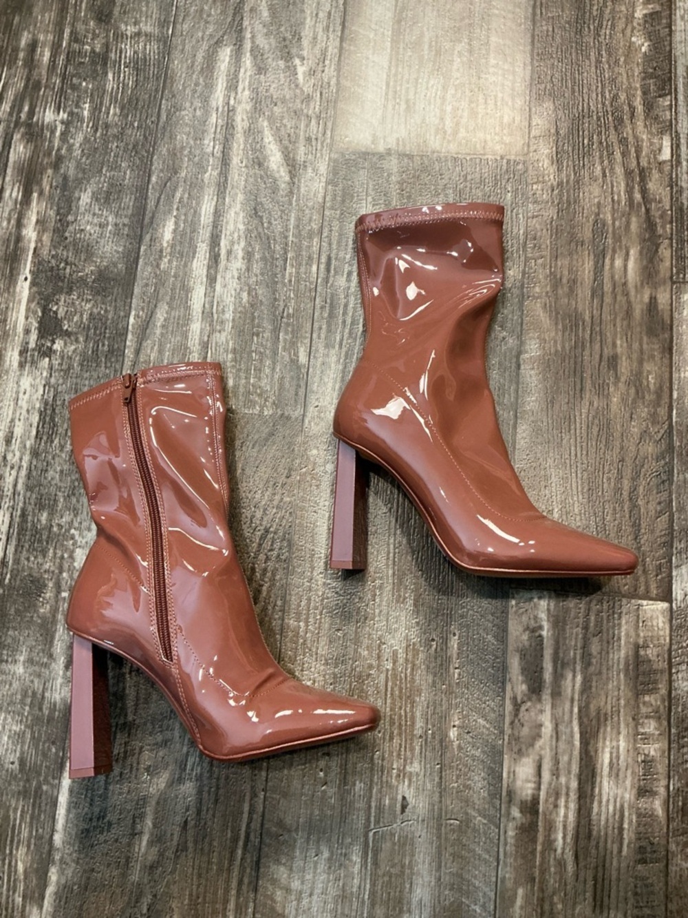 Aldo Glossy Mid-Calf Block Heel Boots in Chestnut Pink Size 6.5 - Picture 6 of 16